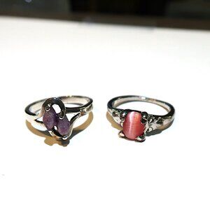 Woman's 925 Ring with Additional Ring Included Purple and Pink Stones Set of Two
